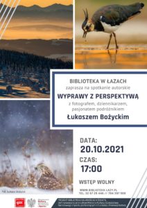Plakat zapowiadający spotkanie Wyprawy z perspektywą z Łukaszem Bożyckim