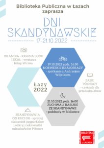 Plakat zapowiadający dni skandynawskie 2022 w Bibliotece w Łazach