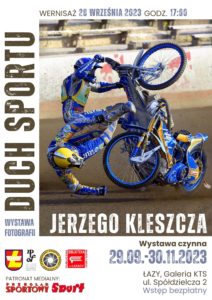 Plakat zapowiadający wystawę fotografii Jerzego Kleszcza duch sportu